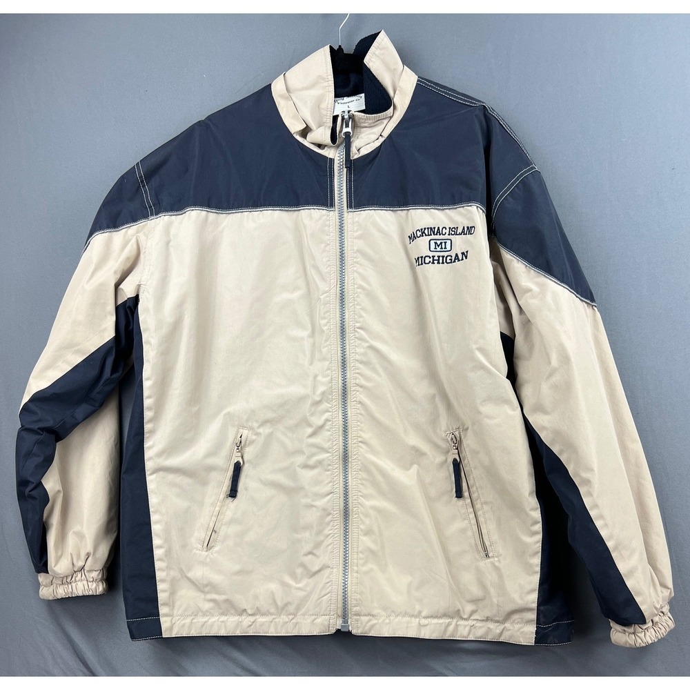 Spring Mountain Mackinac Island Michigan Jacket Mens L Windbreaker Tan Blue Good